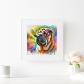 Shar Pei Elegance 280824AREF102 - Watercolor Vierkante Klok (Huis)
