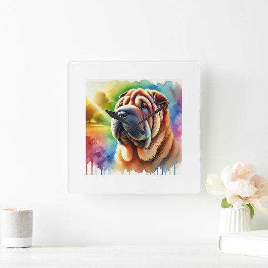 Shar Pei Elegance 280824AREF102 - Watercolor Vierkante Klok (Huis)