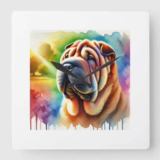 Shar Pei Elegance 280824AREF102 - Watercolor Vierkante Klok (Voorkant)