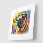 Shar Pei Elegance 280824AREF102 - Watercolor Vierkante Klok (Hoek)
