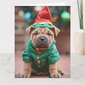 Shar Pei Elf Puppy Kerst Kaart (Voorkant)