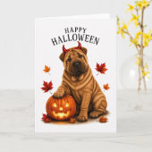 Shar Pei Halloween Duivels Hond Kaart (Gele Bloem)