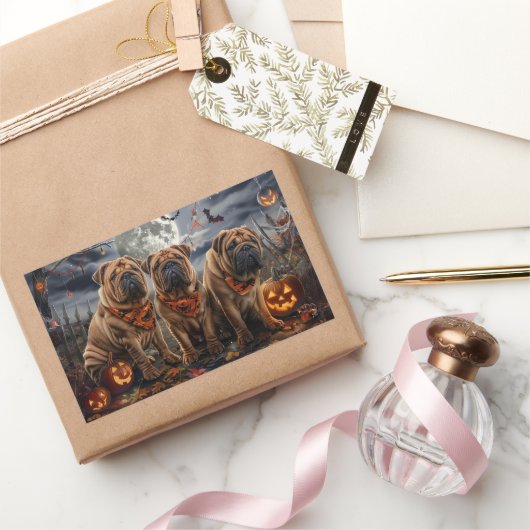Shar Pei Halloween Griezelen Rechthoekige Sticker (Geschenken)