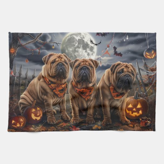Shar Pei Halloween Griezelig Theedoek (Horizontaal)