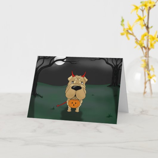 Shar-Pei Halloween Kaart (Gele Bloem)