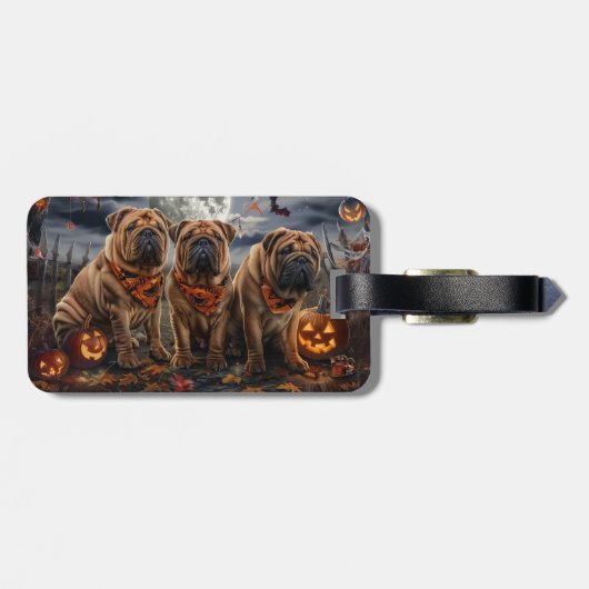 Shar Pei Halloween Spooky Bagagelabel (Achterkant horizontaal)