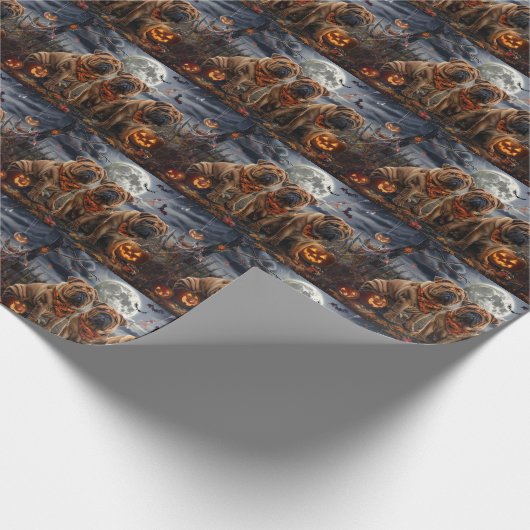 Shar Pei Halloween Spooky Cadeaupapier (Hoek)