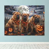 Shar Pei Halloween Spooky Canvas Afdruk (Insitu (Houten vloer))
