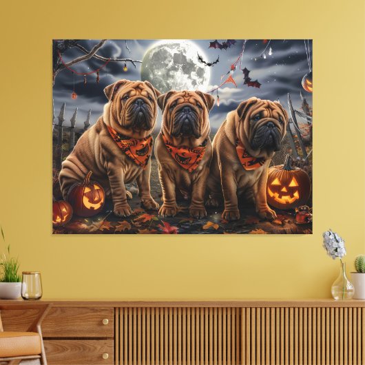 Shar Pei Halloween Spooky Canvas Afdruk (Insitu (Woonkamer))