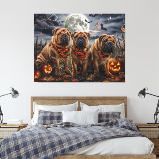 Shar Pei Halloween Spooky Canvas Afdruk (Insitu (Slaapkamer))