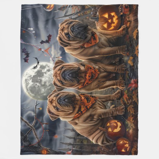 Shar Pei Halloween Spooky Fleece Deken (Voorkant)
