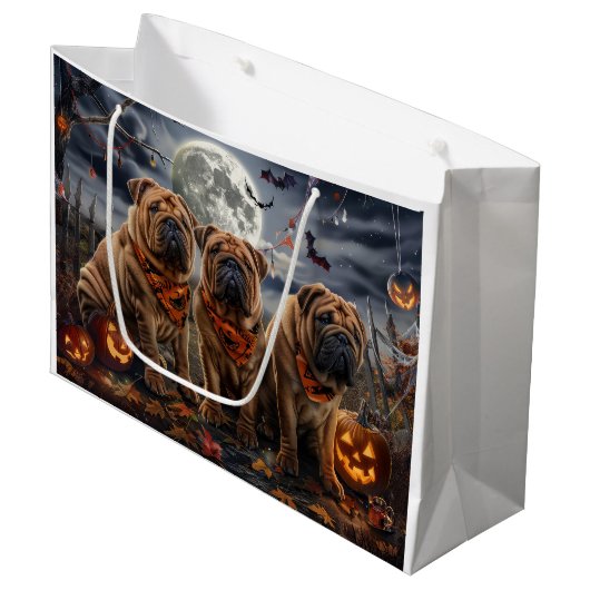 Shar Pei Halloween Spooky Groot Cadeauzakje (Voorkant Gekanteld)