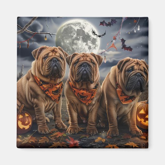 Shar Pei Halloween Spooky Magneet (Voorkant)