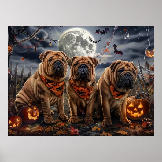 Shar Pei Halloween Spooky Poster (Voorkant)