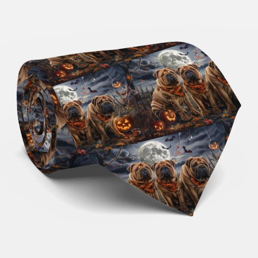Shar Pei Halloween Spooky Stropdas (Opgerold)