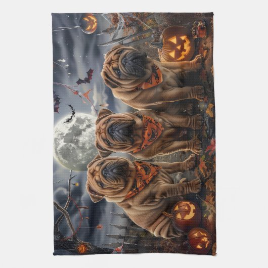 Shar Pei Halloween Spooky Theedoek (Verticaal)