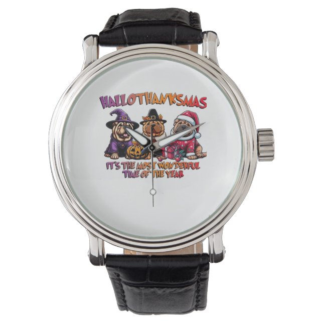 Shar Pei Halloween Thanksgiving Christmas Classic Horloge (Voorkant)