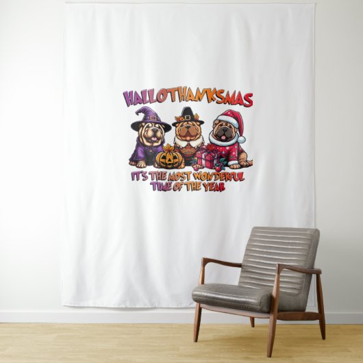 Shar Pei Halloween Thanksgiving Christmas Classic Wandkleed (In situ)