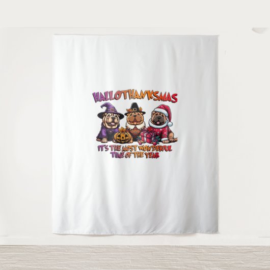 Shar Pei Halloween Thanksgiving Christmas Classic Wandkleed (Voorkant)