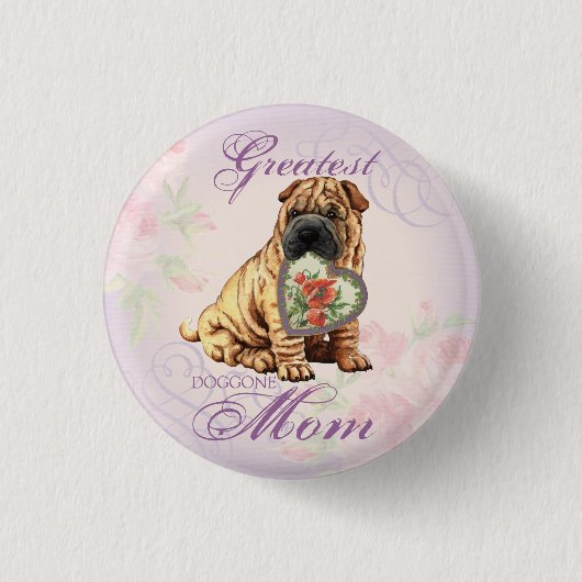 Shar-Pei Heart mama Ronde Button 3,2 Cm (Voorkant)