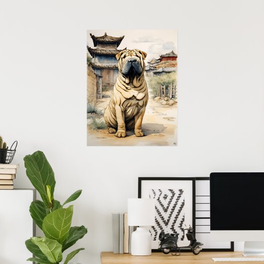 Shar Pei - Hond Art Print (Thuiskantoor)