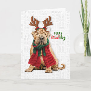 Shar Pei Hond Grappige Vlooien Navidog Kerstmis Feestdagen Kaart