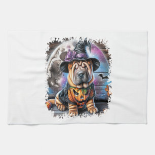 Shar Pei-hond Halloween-vierkant Theedoek