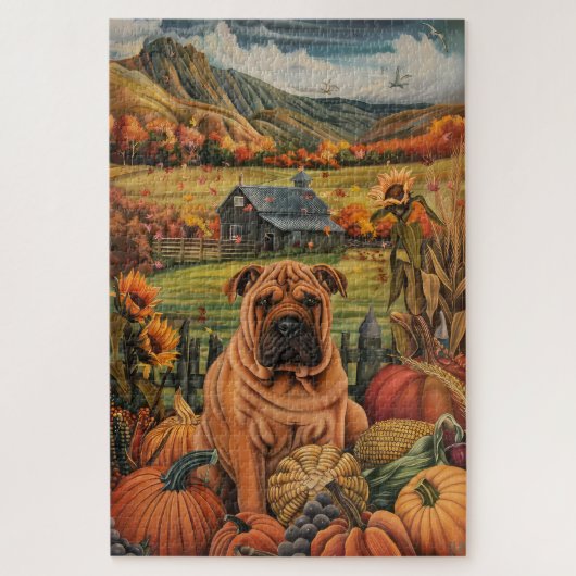 Shar Pei-hond Herfst Oogst Dankdag Legpuzzel (Verticaal)