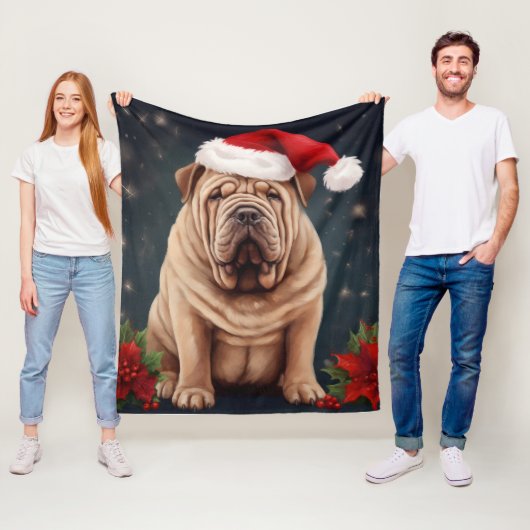 Shar Pei-hond in de sneeuw met Kerstmis Fleece Deken (In situ)