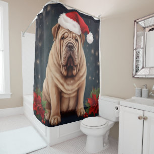 Shar Pei Hond in Sneeuw Kerstmis Douchegordijn