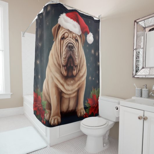 Shar Pei Hond in Sneeuw Kerstmis Douchegordijn (In situ)