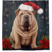 Shar Pei Hond in Sneeuw Kerstmis Douchegordijn (Voorkant)