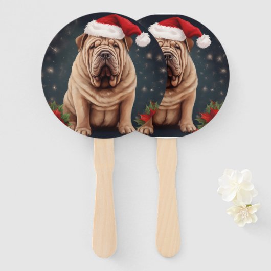 Shar Pei Hond in Sneeuw Kerstmis Handwaaier (Voorkant en achterkant)