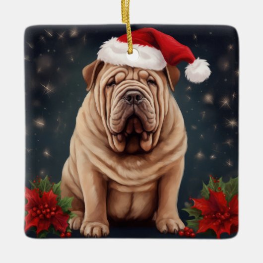 Shar Pei Hond in Sneeuw Kerstmis Keramisch Ornament (Voorkant)