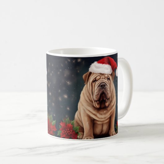 Shar Pei Hond in Sneeuw Kerstmis Koffiemok (Voorkant rechts)