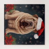 Shar Pei Hond in Sneeuw Kerstmis Legpuzzel (Horizontaal)