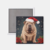 Shar Pei Hond in Sneeuw Kerstmis Magneet (Voorkant / Achterkant)