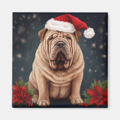 Shar Pei Hond in Sneeuw Kerstmis Magneet (Voorkant)