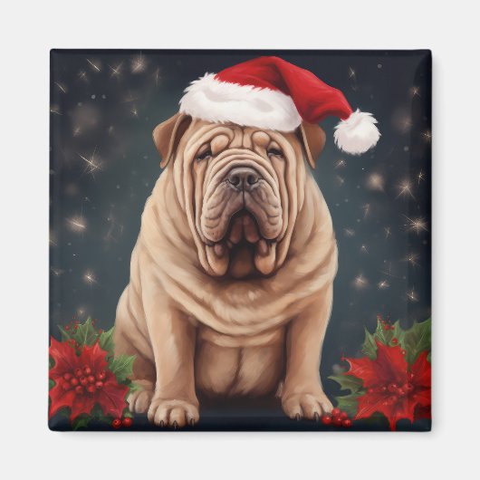 Shar Pei Hond in Sneeuw Kerstmis Magneet (Voorkant)