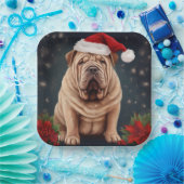 Shar Pei Hond in Sneeuw Kerstmis Papieren Bordje (Feest)