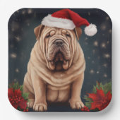 Shar Pei Hond in Sneeuw Kerstmis Papieren Bordje (Voorkant)