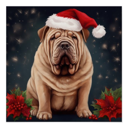 Shar Pei Hond in Sneeuw Kerstmis Perfect Poster (Voorkant)