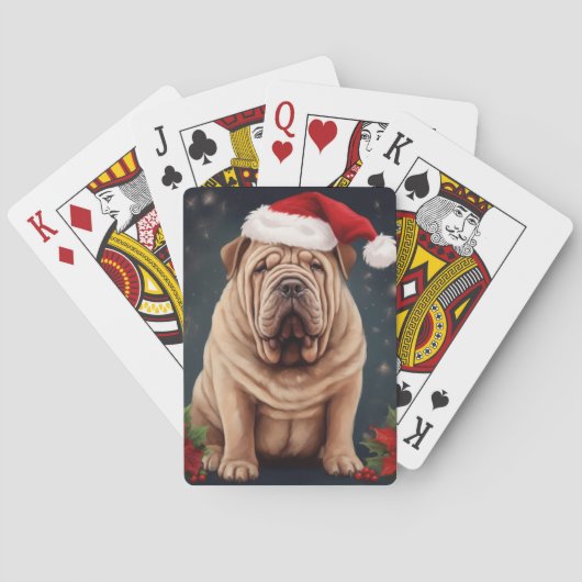 Shar Pei-hond in Sneeuw Kerstmis Pokerkaarten (Achterkant)