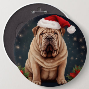 Shar Pei-hond in Sneeuw Kerstmis Ronde Button 6,0 Cm