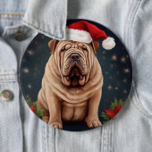 Shar Pei Hond in Sneeuw Kerstmis Ronde Button 6,0 Cm (In situ)