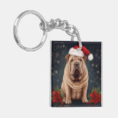 Shar Pei Hond in Sneeuw Kerstmis Sleutelhanger (Voorkant Links)