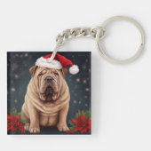 Shar Pei Hond in Sneeuw Kerstmis Sleutelhanger (Achterkant)