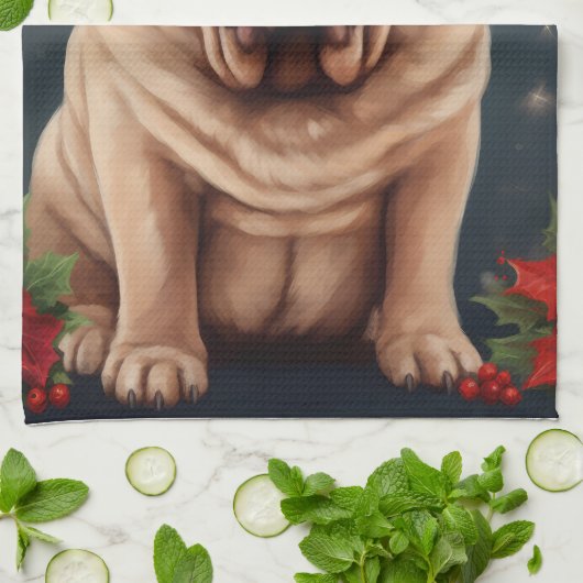 Shar Pei Hond in Sneeuw Kerstmis Theedoek (Gevouwen)