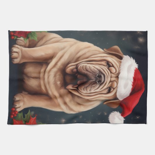 Shar Pei Hond in Sneeuw Kerstmis Theedoek (Horizontaal)