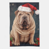 Shar Pei Hond in Sneeuw Kerstmis Theedoek (Verticaal)